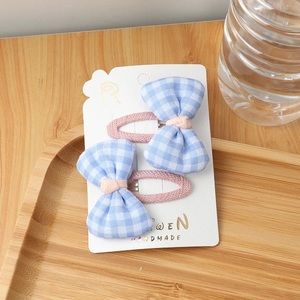 Powder Blue Pink Bow Hair Clips